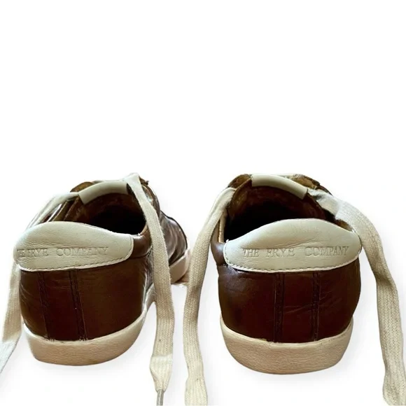 Frye Dylan Vintage Distressed Leather Brown Cream Sneakers Size 6.5 - Picture 6 of 12